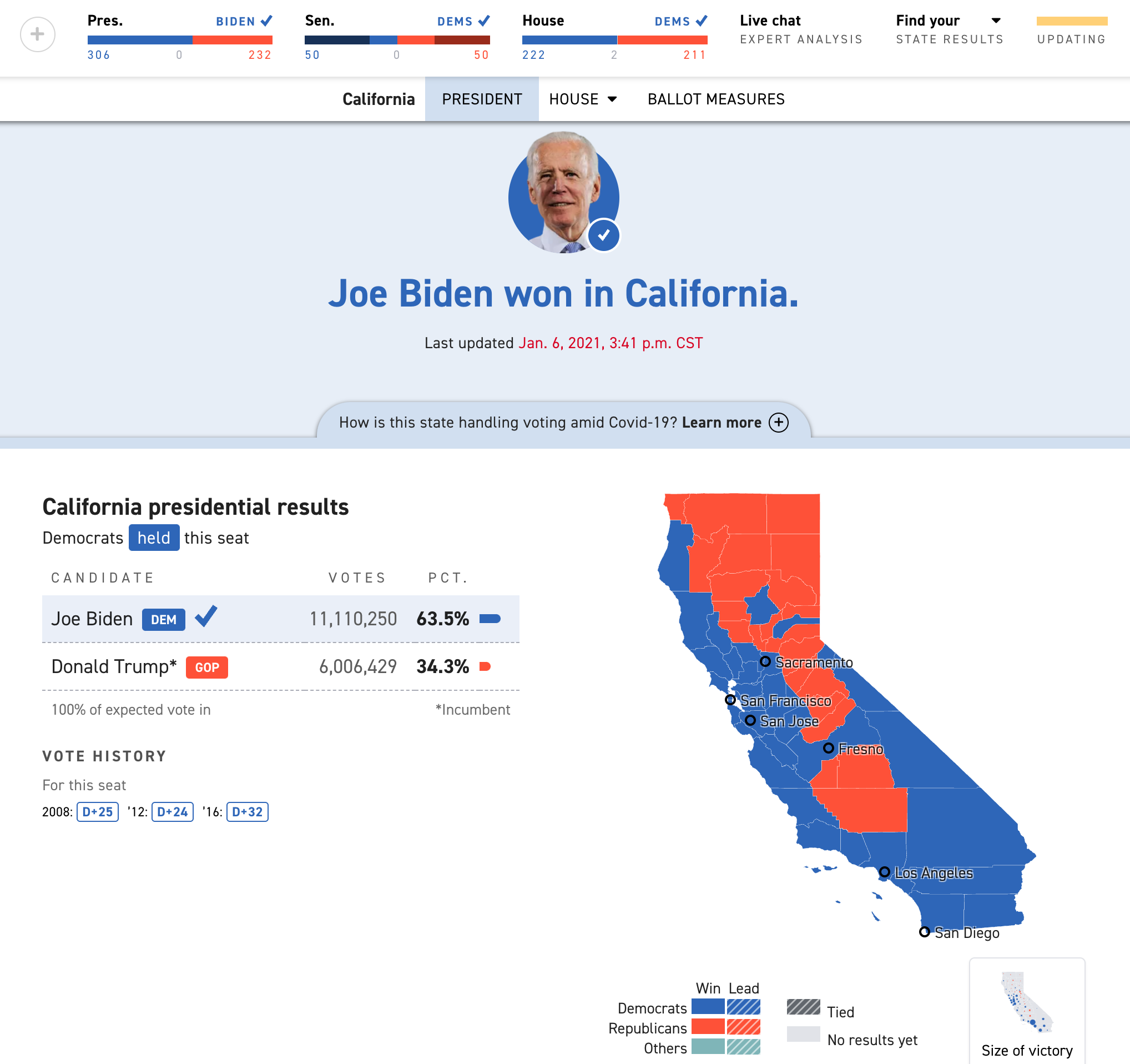  California 2020 Presidential Election Map 