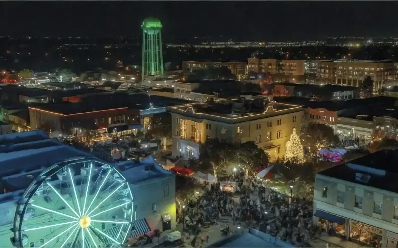 Historic downtown McKinney Texas at Christmas — charming suburb with top-rated McKinney ISD schools for families